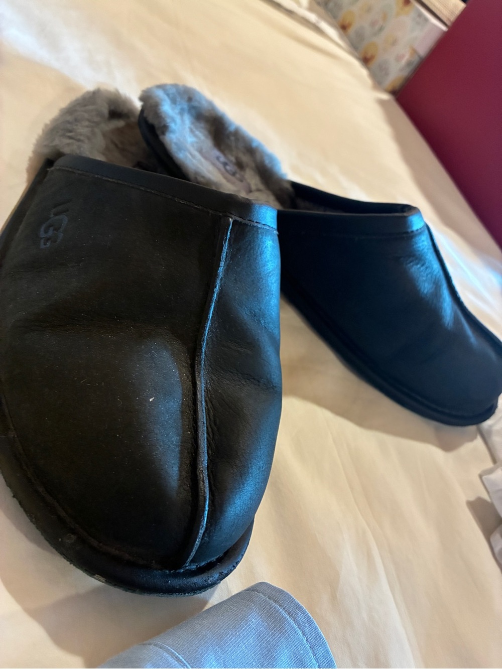 UGG Black Leather Shearling-Lined Women's Slide Slippers